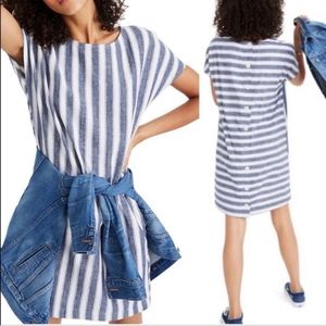 Madewell Blue White Stripe Play Button Back‎ Linen Blend Preppy Dress Size M